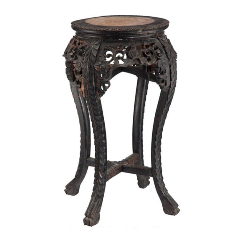 A Chinese Carved Hardwood Stand with Marble Top from the Esate of Tony Hsieh