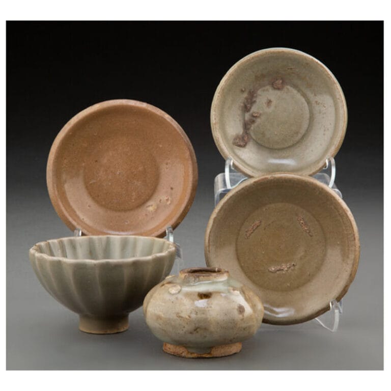 A Group of Five Korean Celadon Glazed Table Articles