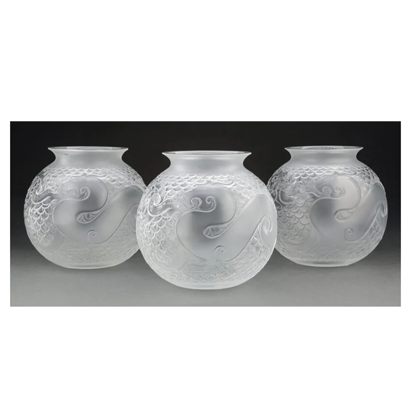 Three Lalique Clear and Frosted Glass Xian Vases