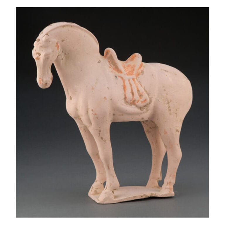A Chinese Pottery Figure of a Horse and Rider, Wei Dynasty