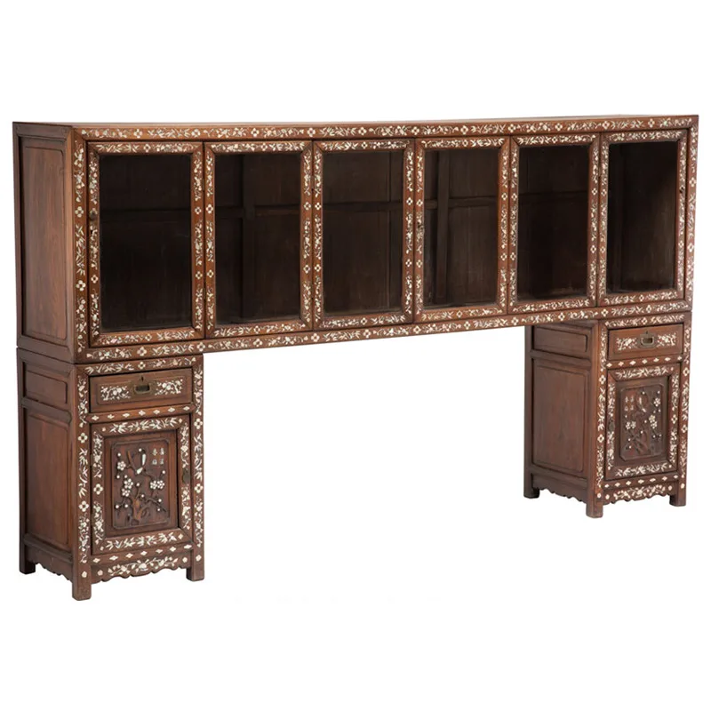 A Chinese Mother-of-Pearl Inlaid Carved Hardwood Cabinet