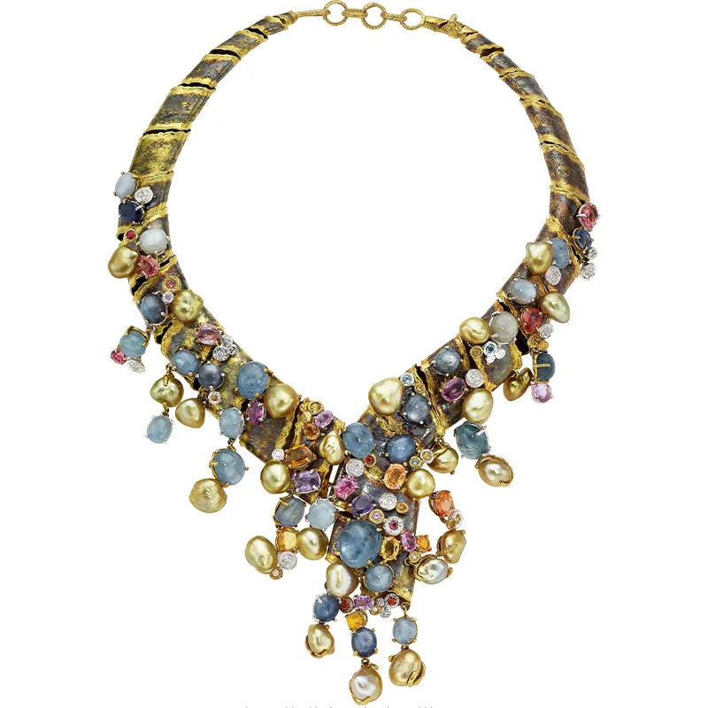 Leda Codecasa Ghelli Sapphire, Diamond, South Sea Cultured Pearl, Gold Necklace