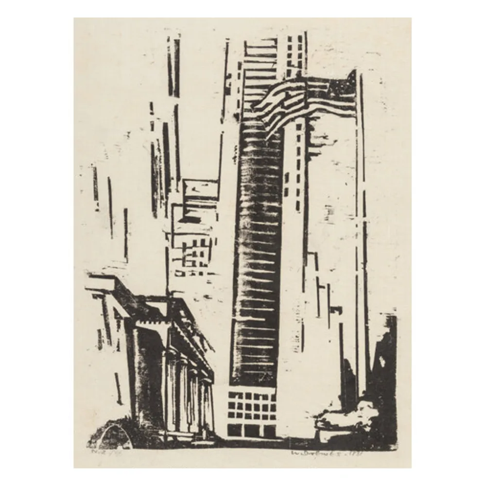 Werner Drewes (1899-1985) In Front of the New York Public Library