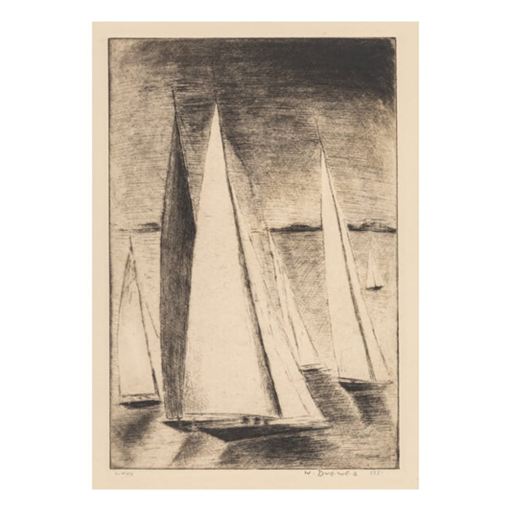 Werner Drewes (1899-1985). Sailboats with Black Cloud, 1931. Etching on paper
