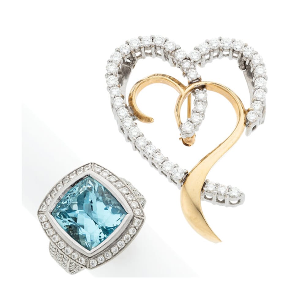 Aquamarine, Diamond, Platinum, Gold Jewelry