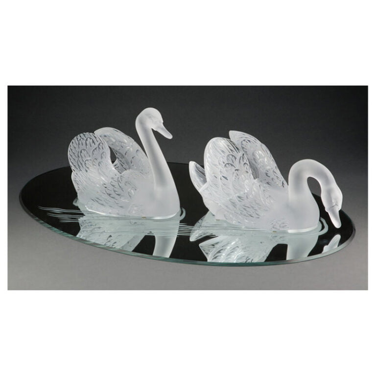 Pair of Lalique Clear and Frosted Glass Cygne Tete Droite and Cygne Tete Penchee Figures